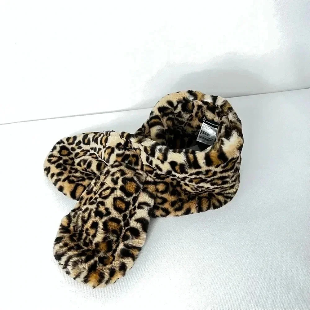 I.N.C Pull-Through Faux -Fur Scarf Leopard Print Black And Brown Soft Cozy